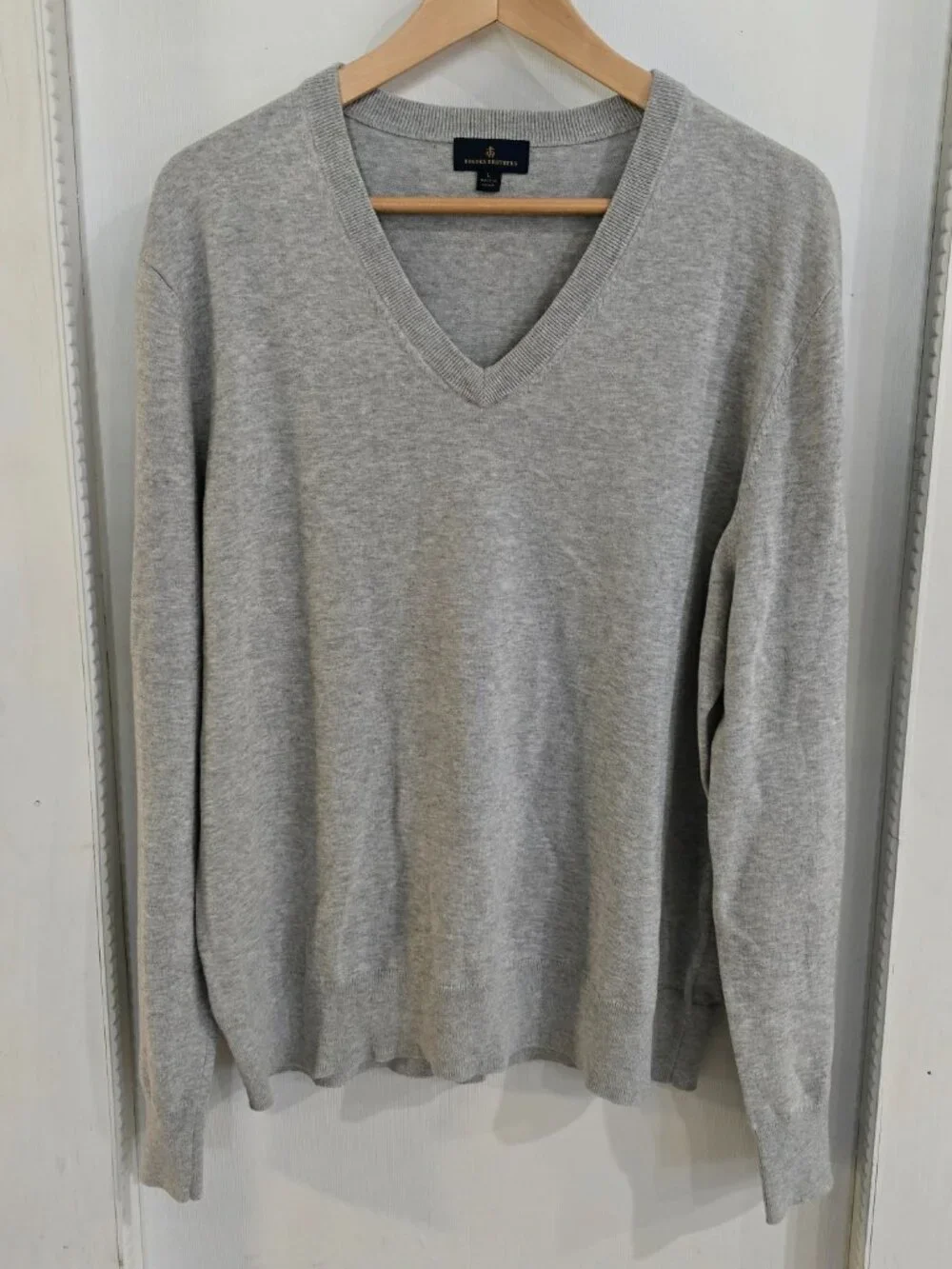 Brooks Brothers Men’s Gray V-Neck Sweater Combed Cotton Size L